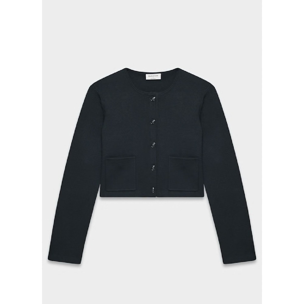 Aritzia Babaton Notable Cardigan Sweater Black Crop Knit Pockets Women Sz Large